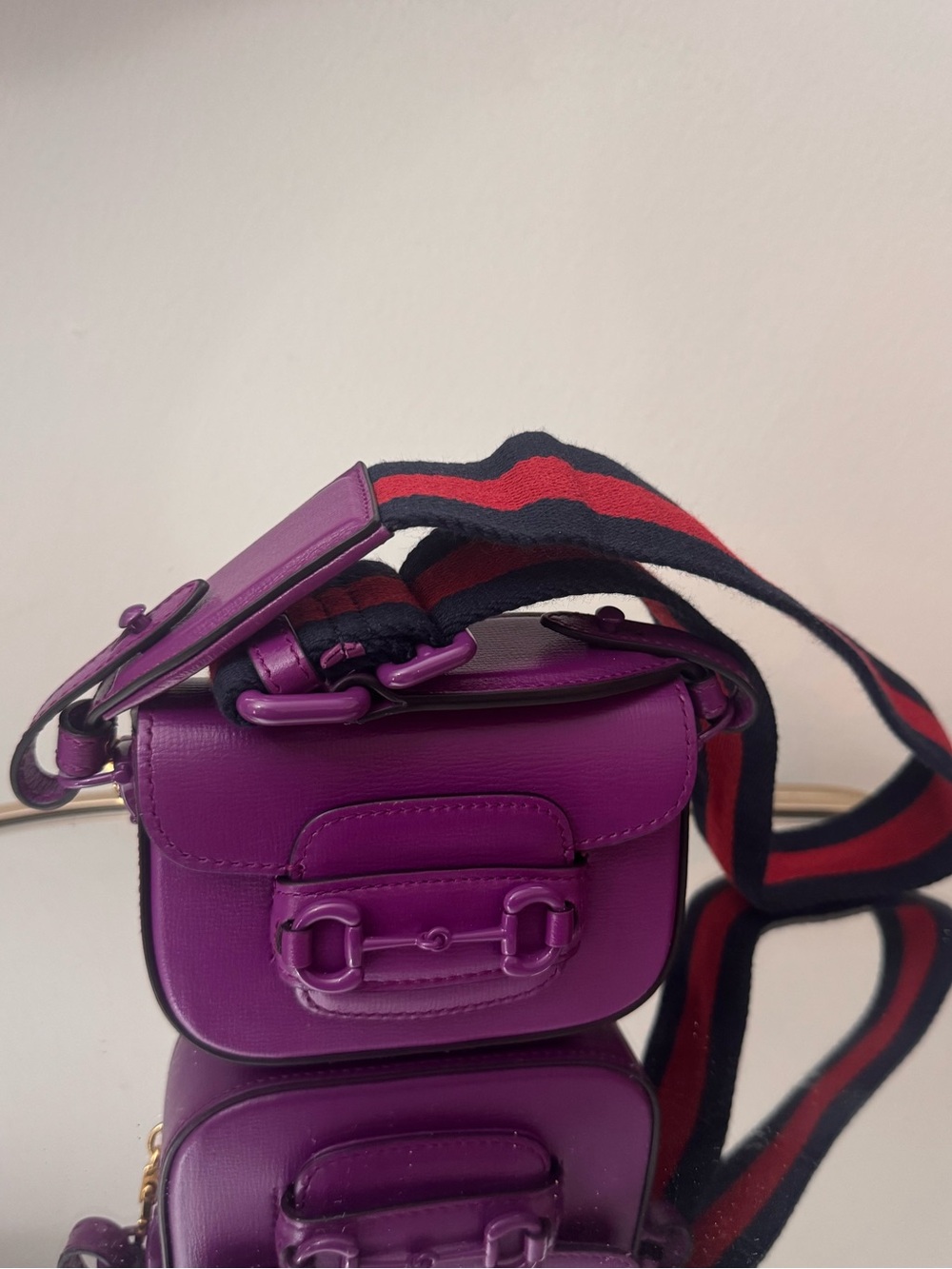 Gucci Purple Leather Crossbody with Red and Black Web Strap